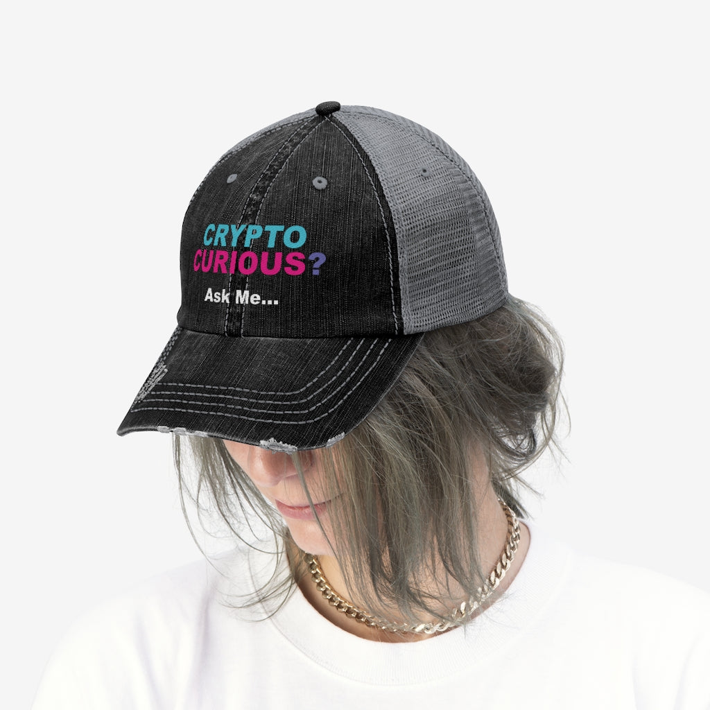 CRYPTO CURIOS? Ask Me... -  Unisex Trucker Hat