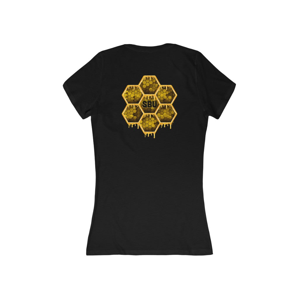 Social BEES University - Women's Jersey Short Sleeve Deep V-Neck Tee